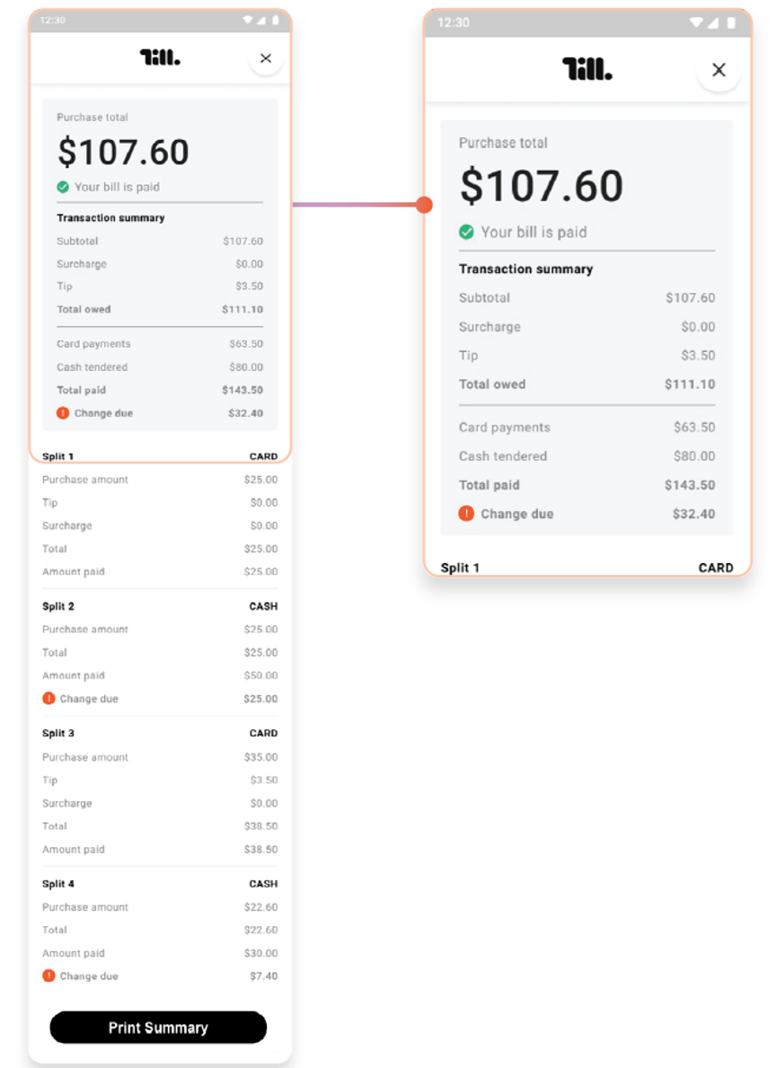 How to use pay table e g split bill function on an integrated